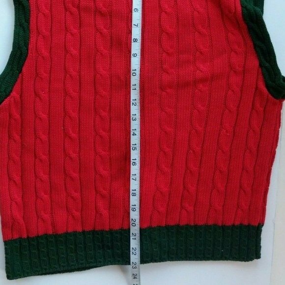 VTG Traditional Trading Co Women's Sz L Cotton Hand Knitted Golf Vest Red Green - Picture 7 of 7